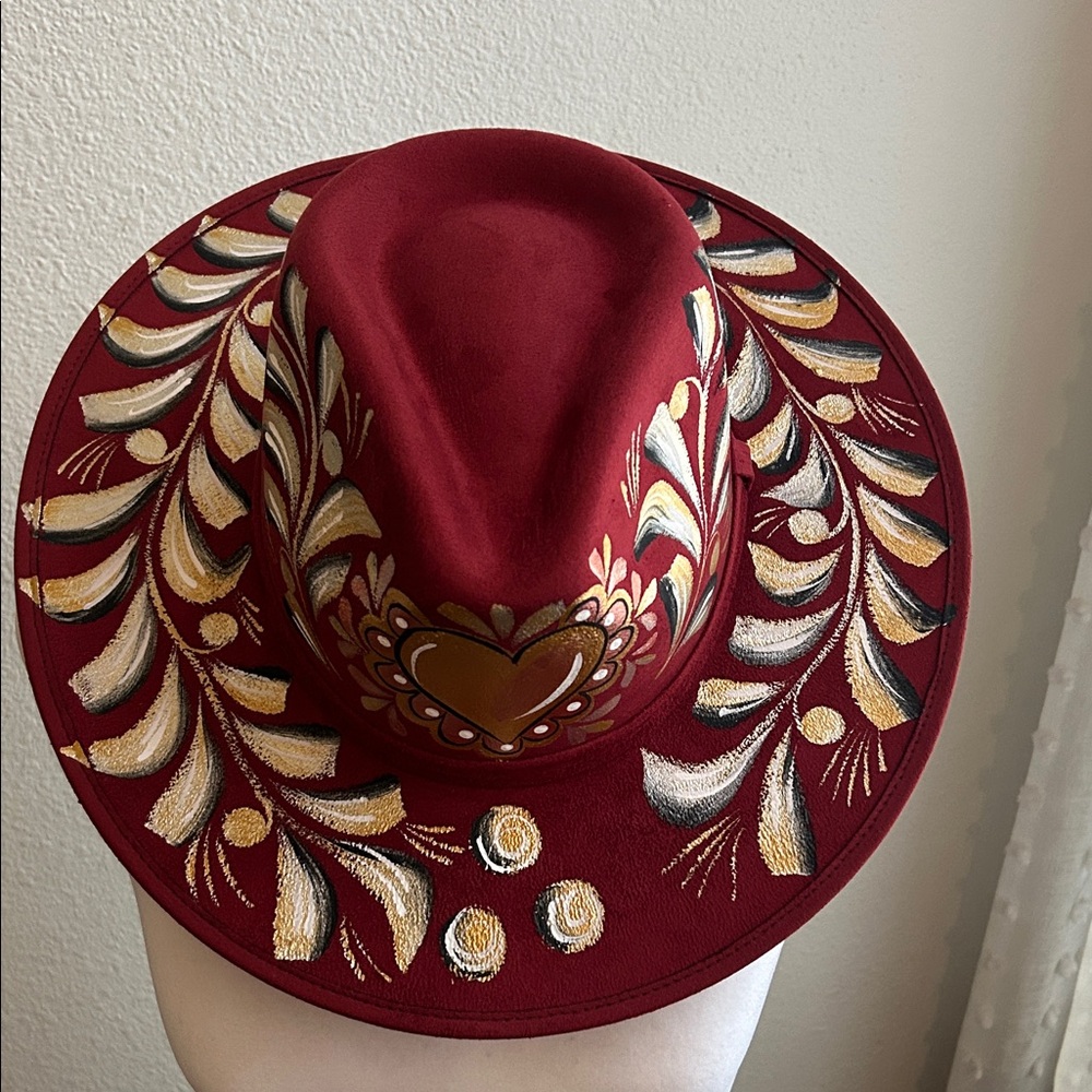Elegant Red Embroidered Women's Hat suede